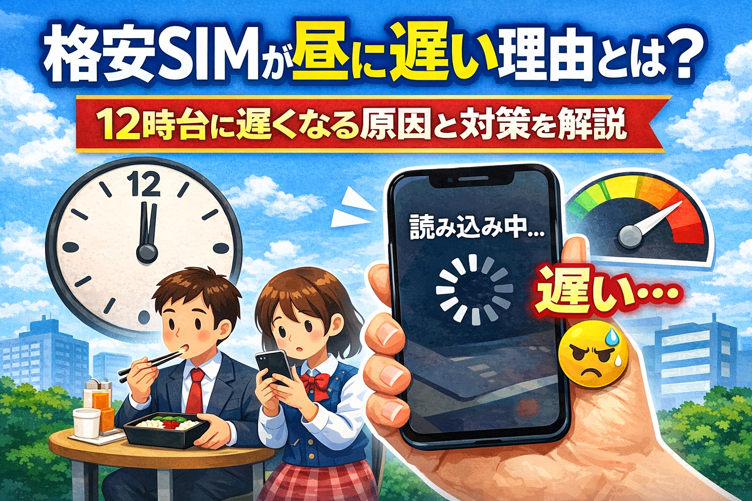 【2026年版】格安SIMが昼に遅い理由とは?12時台に速度低下する本当の原因と対策