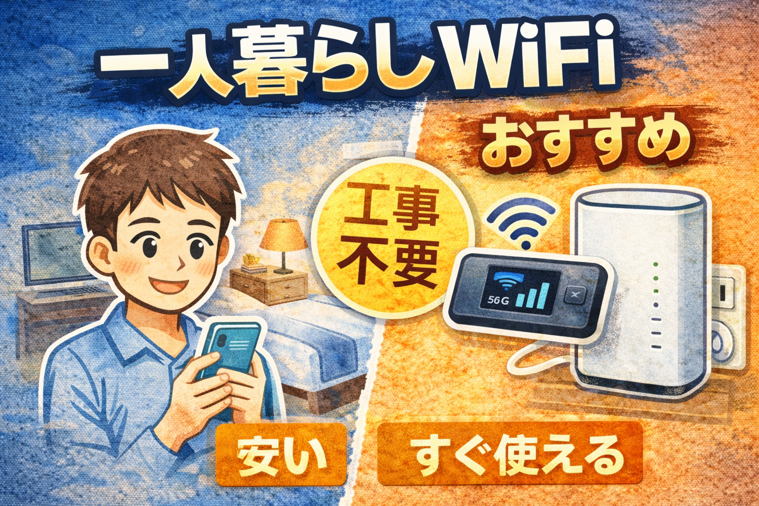 一人暮らしWiFiおすすめ｜安くて工事不要のネットを解説【2026年】