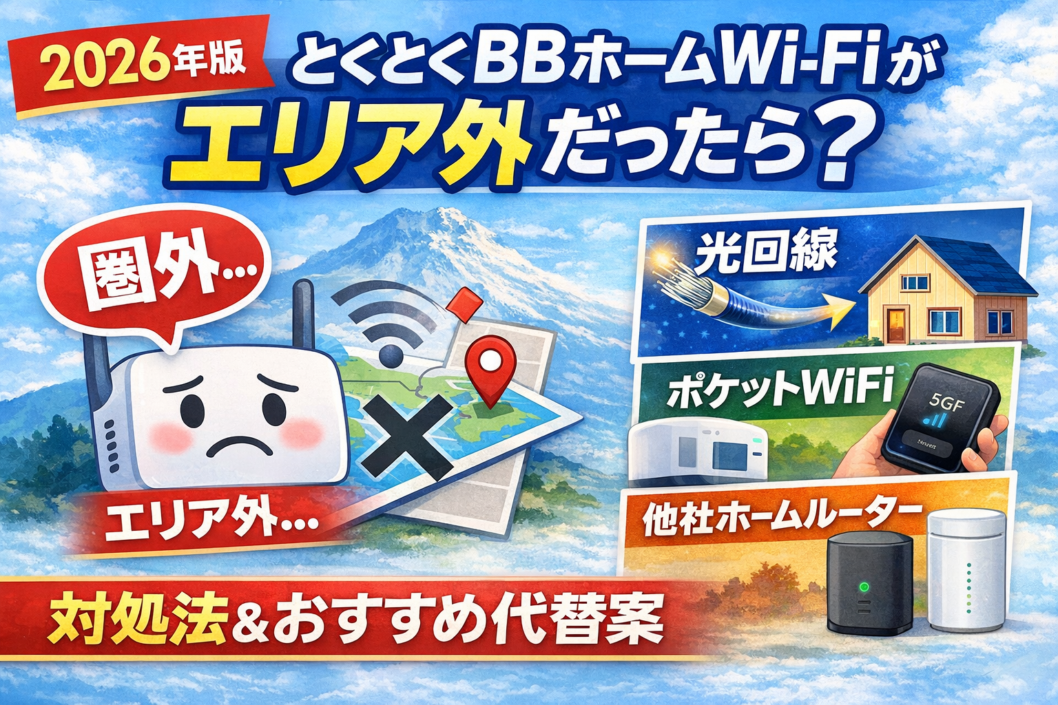 とくとくBBホームWi-Fiがエリア外だった場合の対処法と代替案を解説したアイキャッチ画像