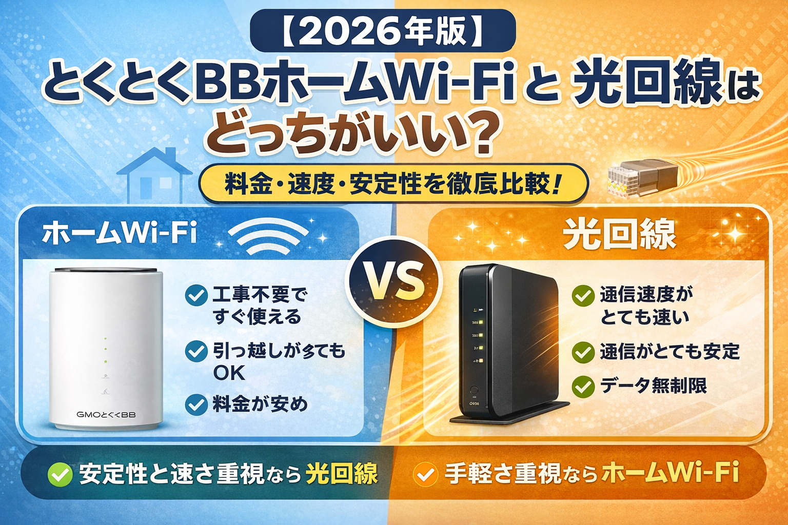 とくとくBBホームWi-Fiと光回線の違いを比較したアイキャッチ画像