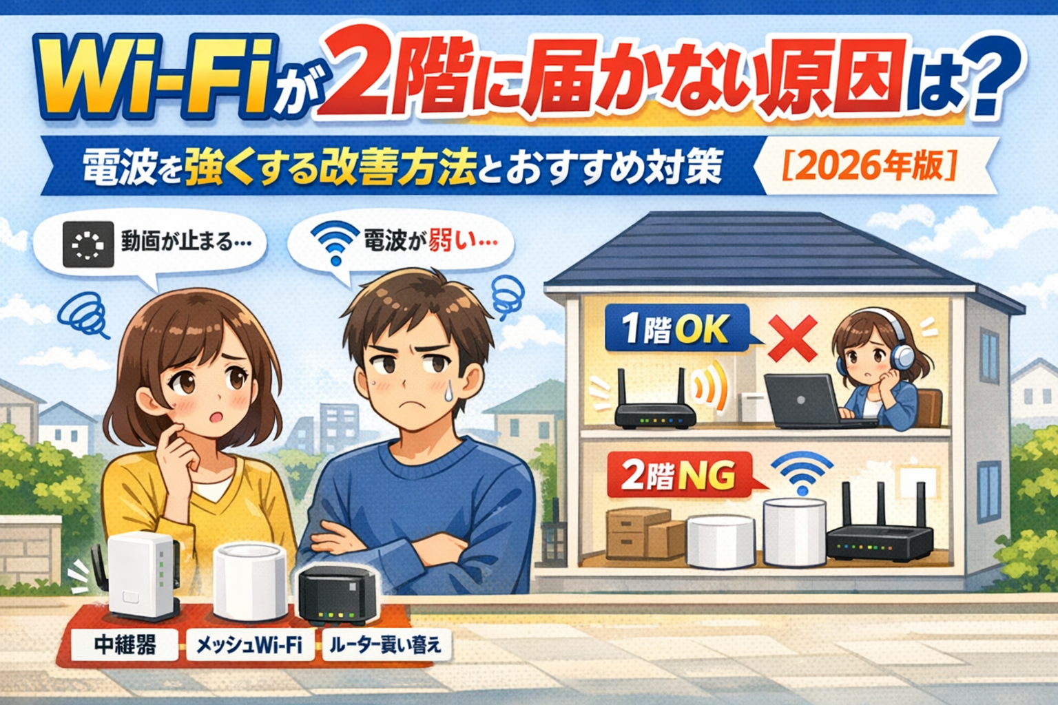 Wi-Fiが2階に届かない原因は?電波を強くする改善方法とおすすめ対策【2026年版】