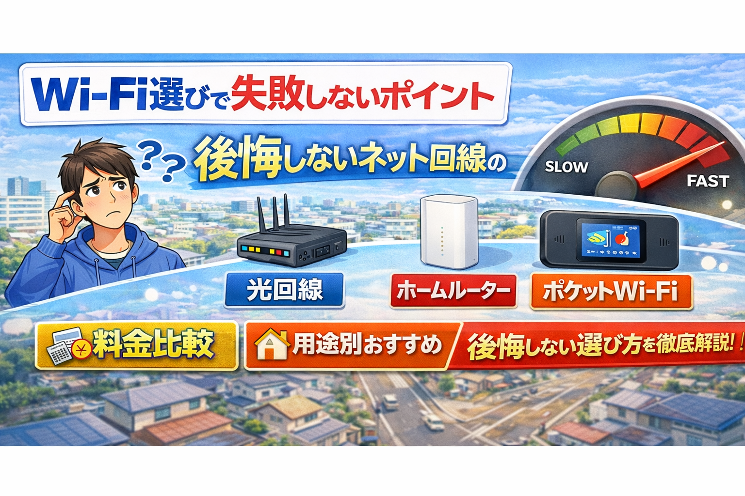 Wi-Fi選びで失敗しないポイントとネット回線の選び方を解説する2026年版アイキャッチ画像