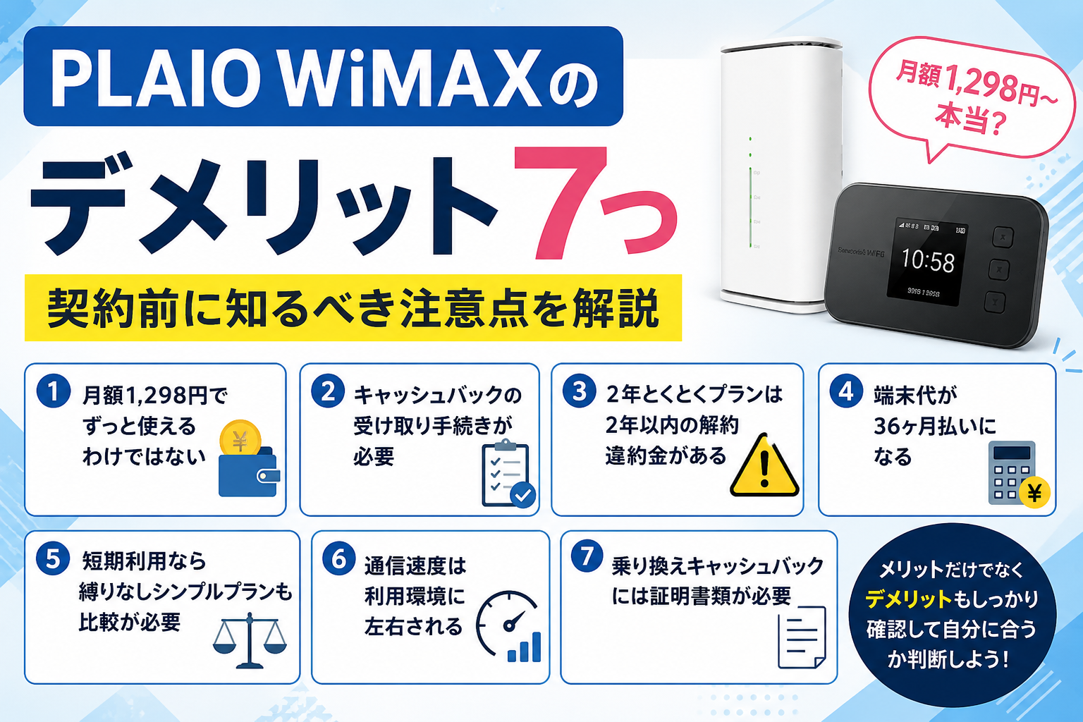 PLAIO WiMAXのデメリット7つと契約前に知るべき注意点を解説するアイキャッチ画像