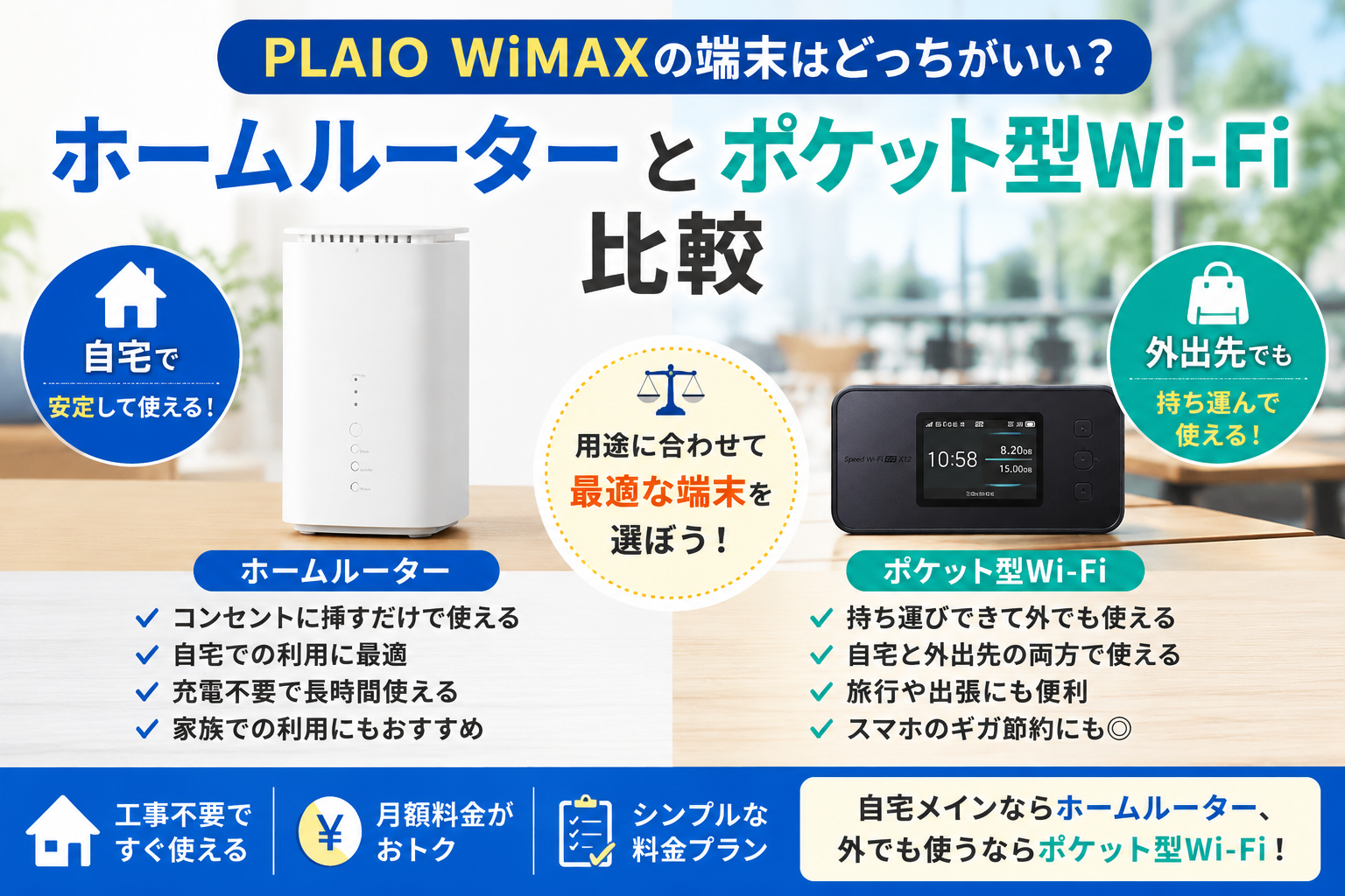 PLAIO WiMAXのホームルーターとポケット型Wi-Fiを比較したアイキャッチ画像