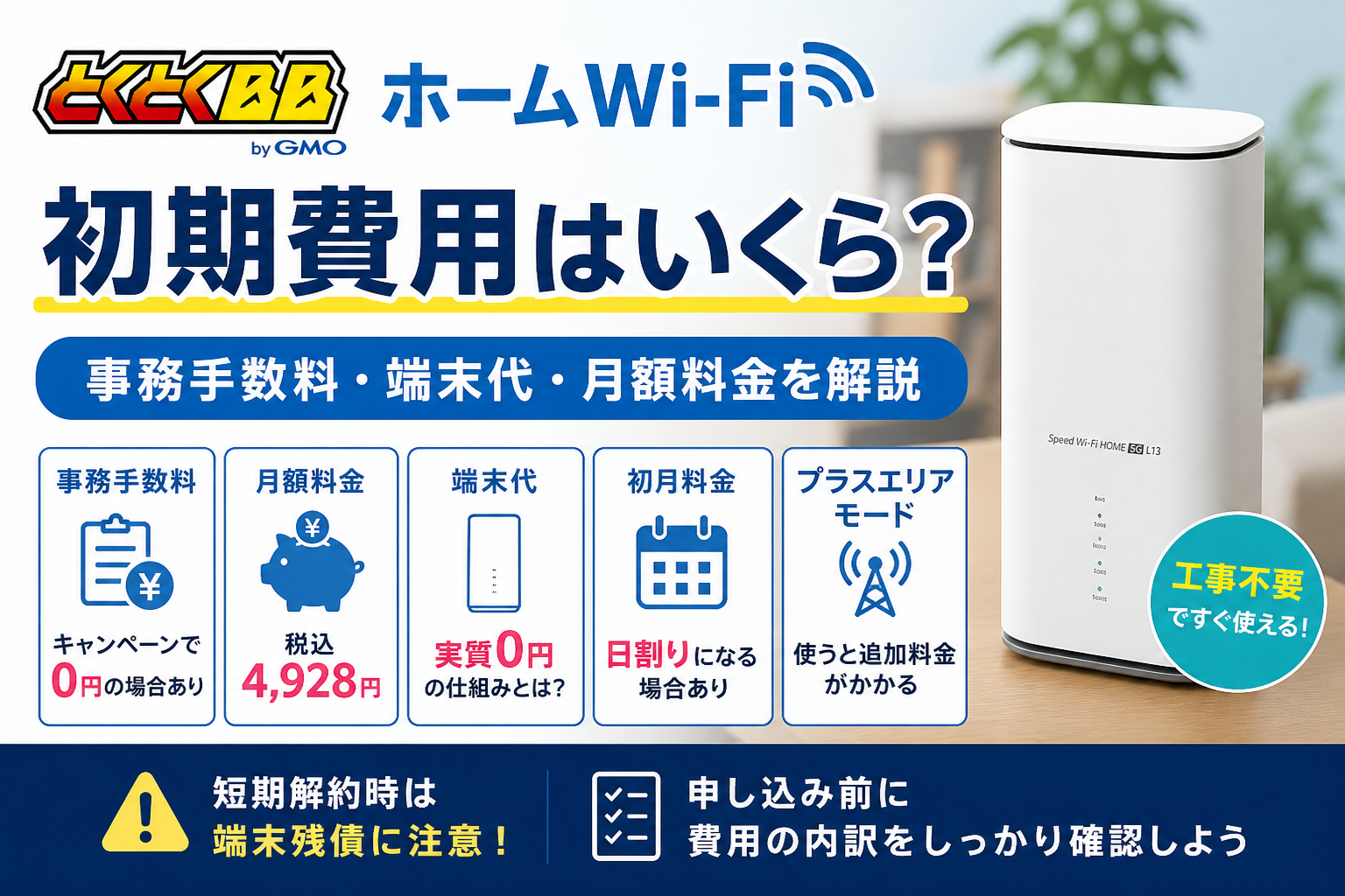 とくとくBBホームWi-Fiの初期費用はいくら？事務手数料・端末代・月額料金を解説