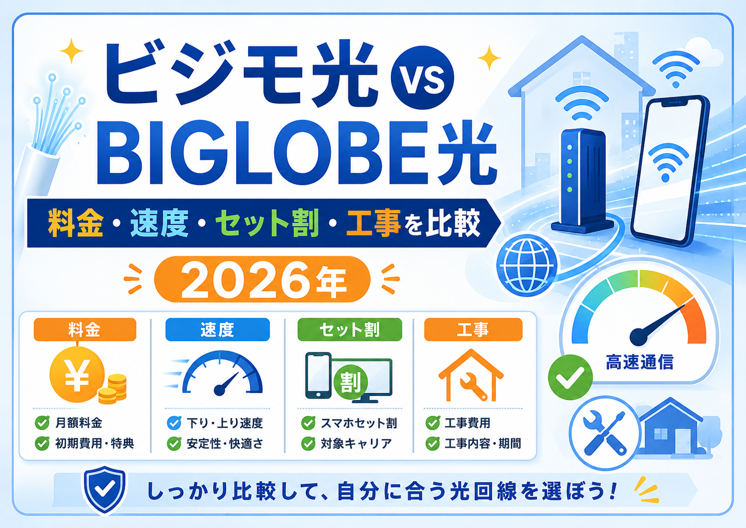 ビジモ光とBIGLOBE光はどっちがいい？料金・速度・セット割・工事を比較【2026年】