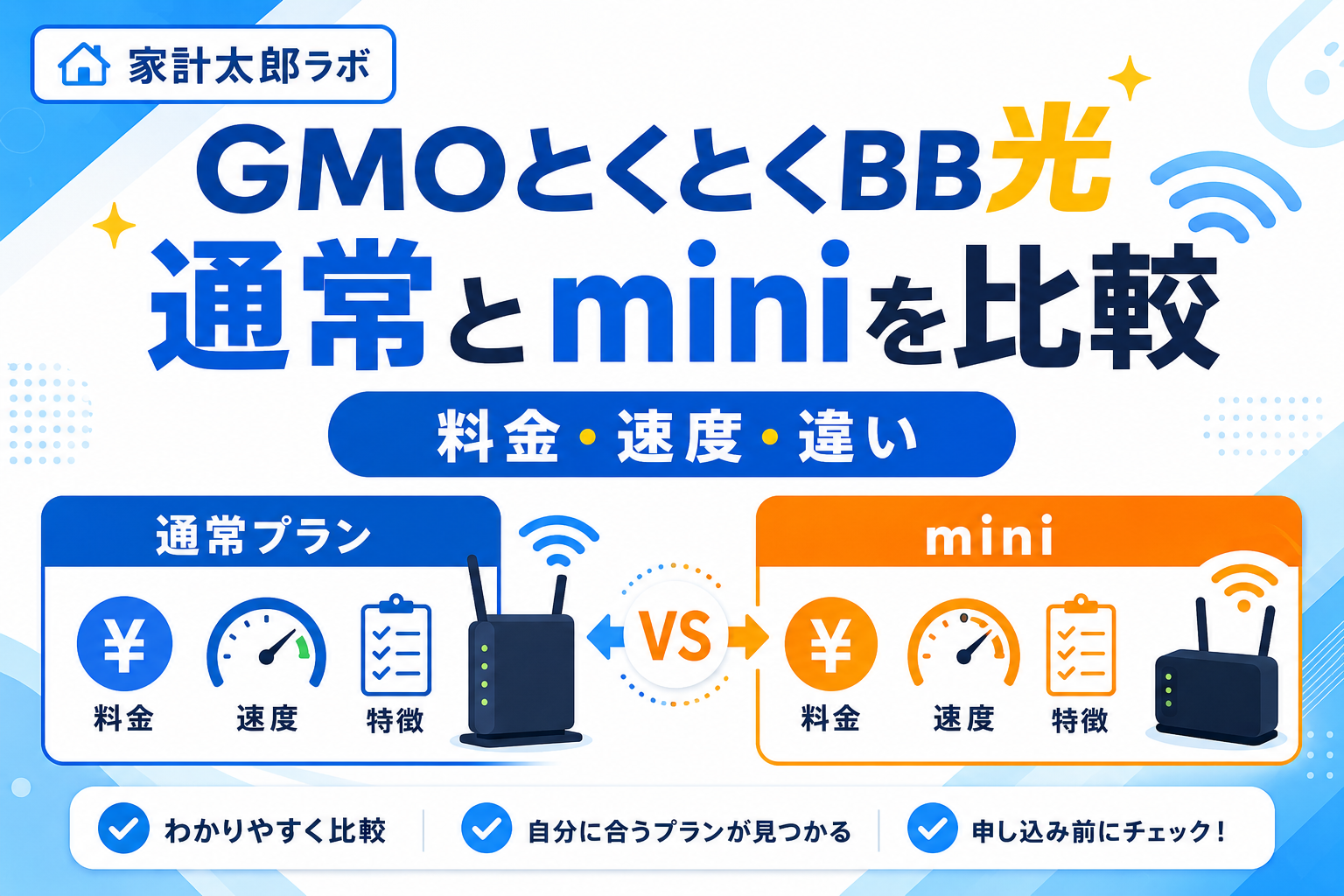 GMOとくとくBB光の通常プランとminiの料金・速度・違いを比較する画像