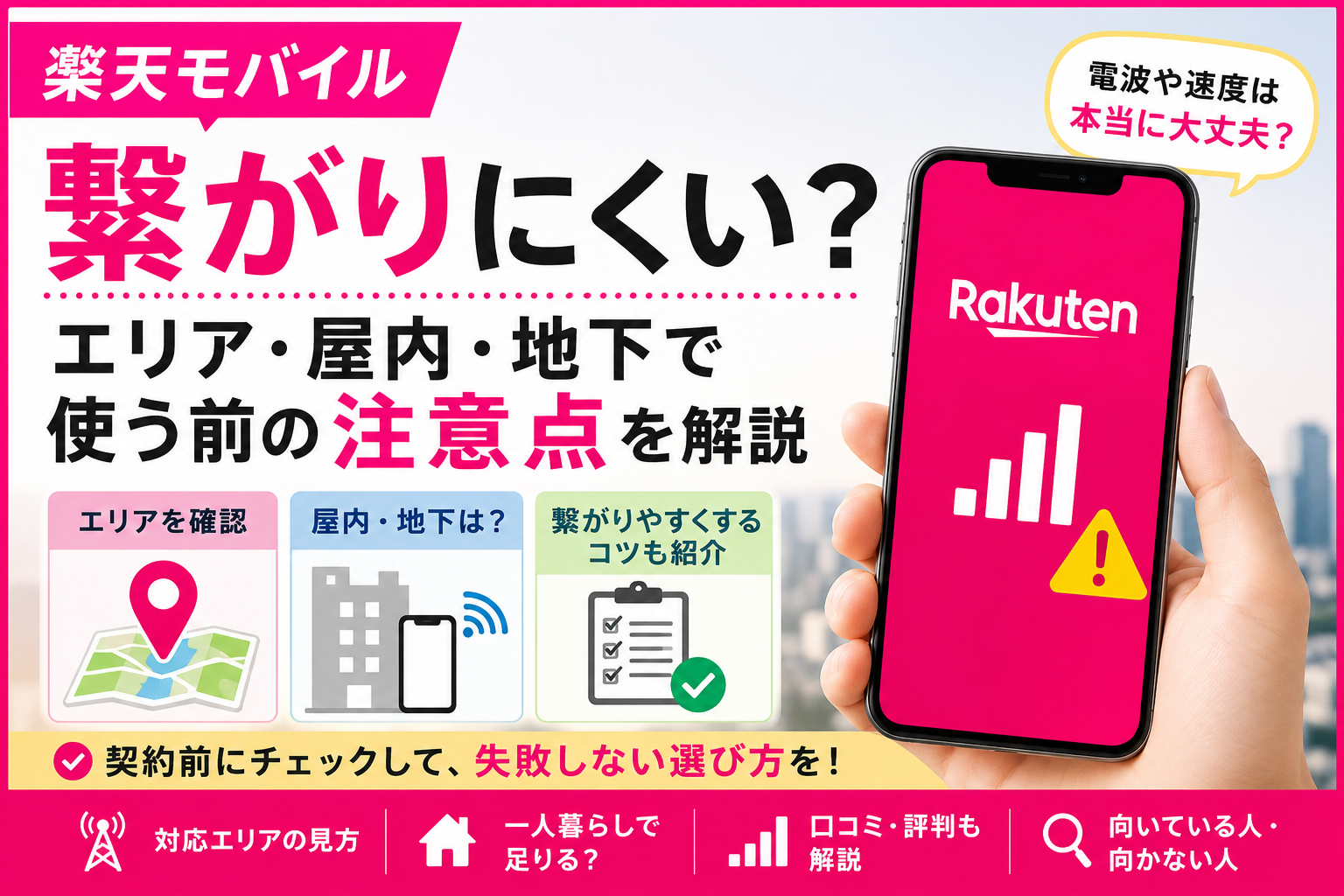 楽天モバイルの電波やエリアを確認するイメージ