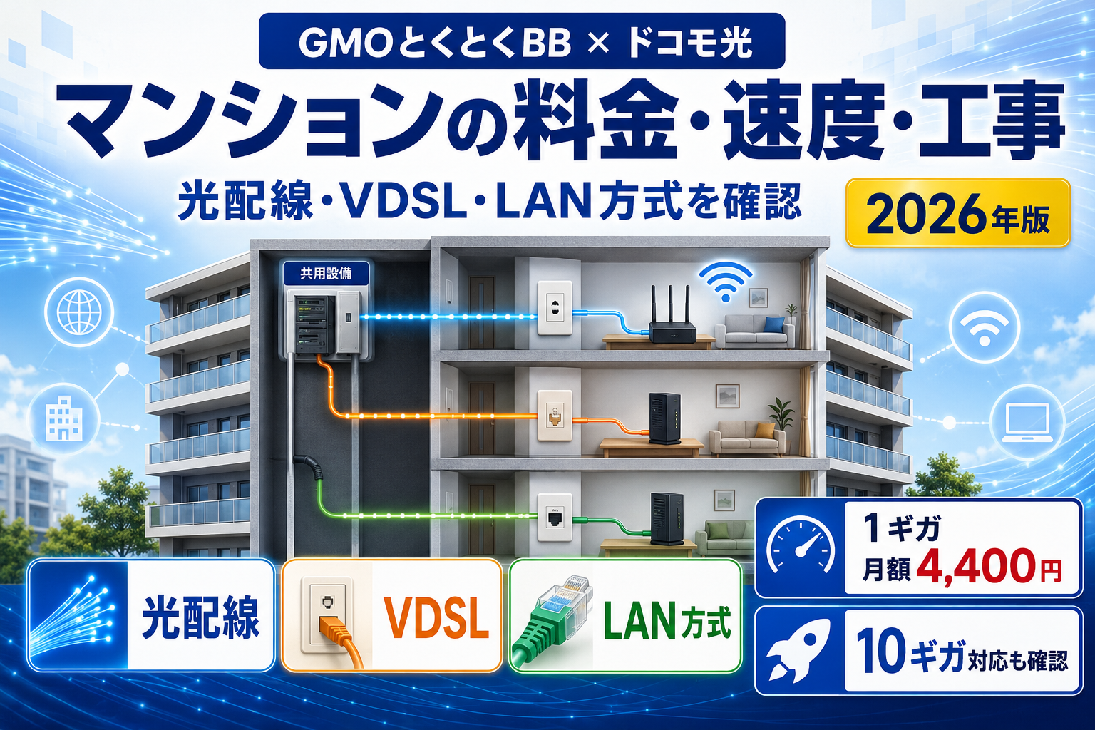 GMOとくとくBBのドコモ光をマンションで利用する際の料金・速度・工事を解説