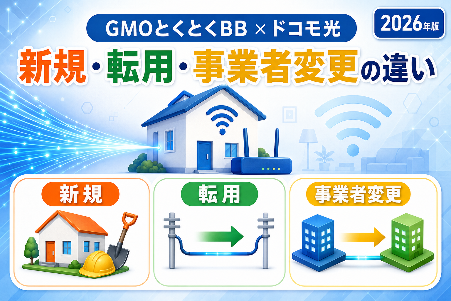 GMOとくとくBB×ドコモ光の新規・転用・事業者変更の違いは？申込み方法・工事費を解説【2026年】