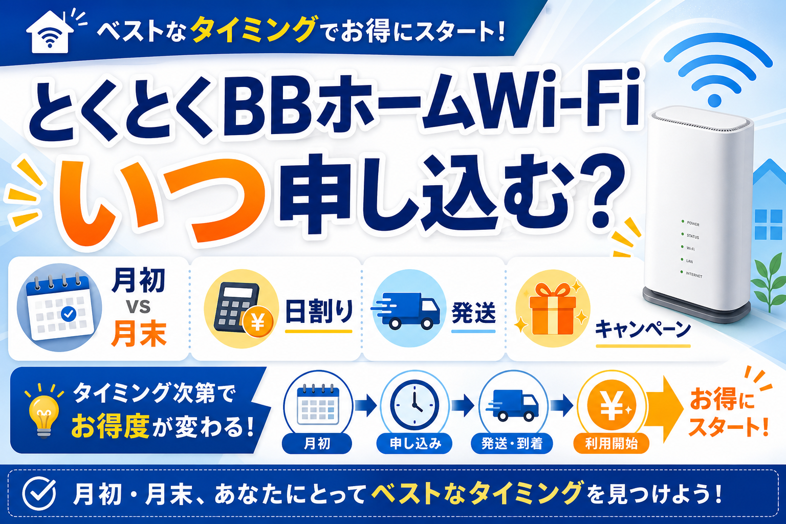 とくとくBBホームWi-Fiはいつ申し込むのがお得か月初月末と日割りを解説