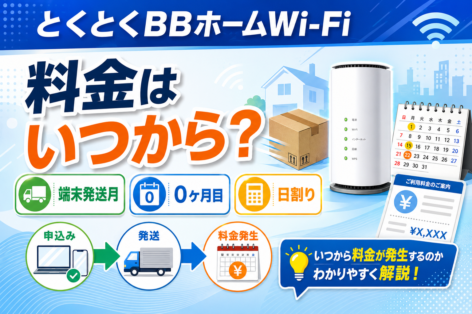 とくとくBBホームWi-Fiの料金はいつから発生？端末発送月・0ヶ月目・日割りを解説【2026年】