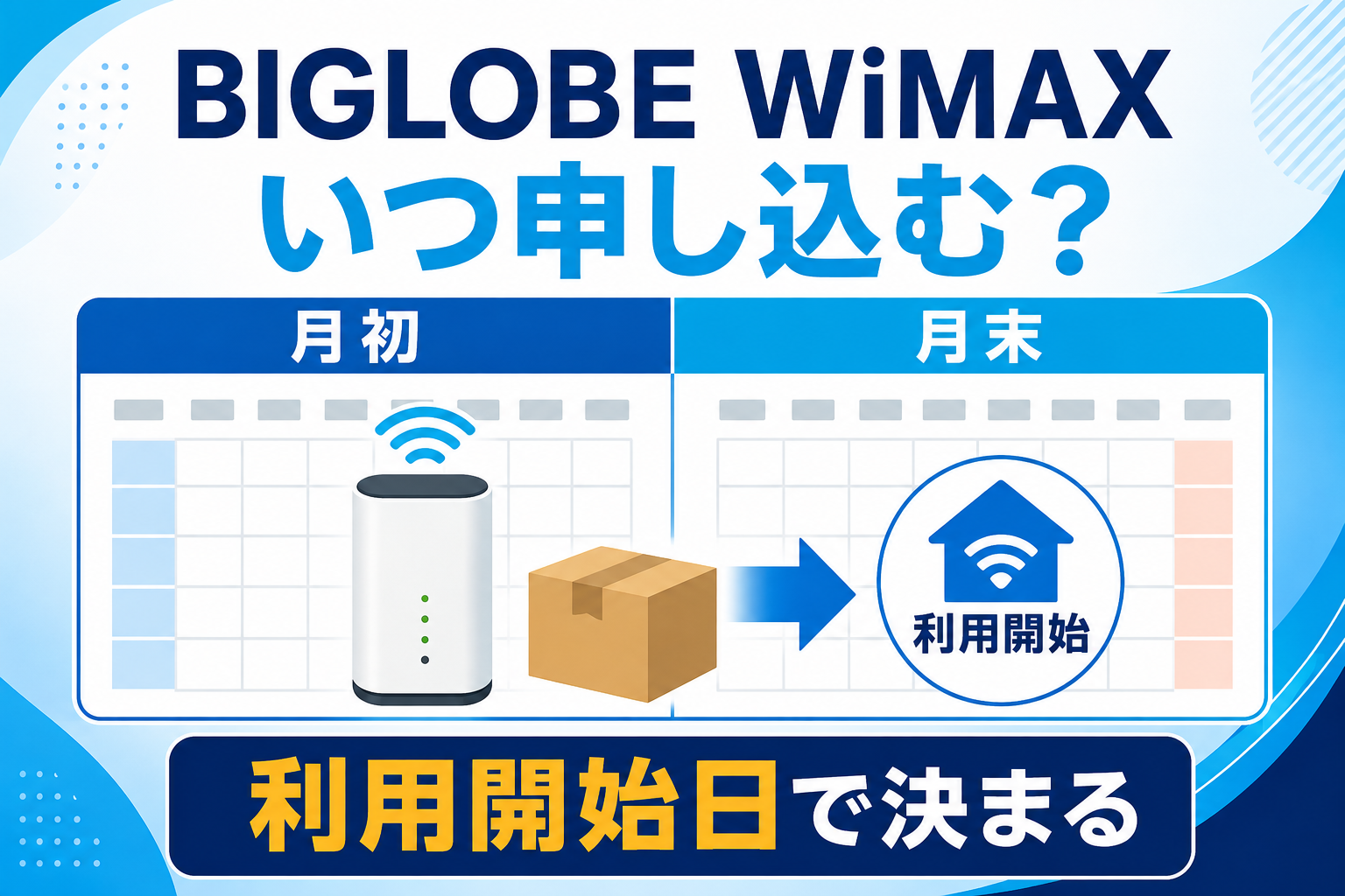 BIGLOBE WiMAXはいつ申し込むのがお得？月初・月末と利用開始日を解説【2026年】