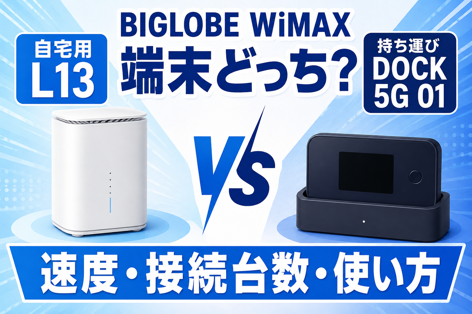 BIGLOBE WiMAXのL13とDOCK 5G 01を自宅用・持ち運び用で比較する2026年版アイキャッチ
