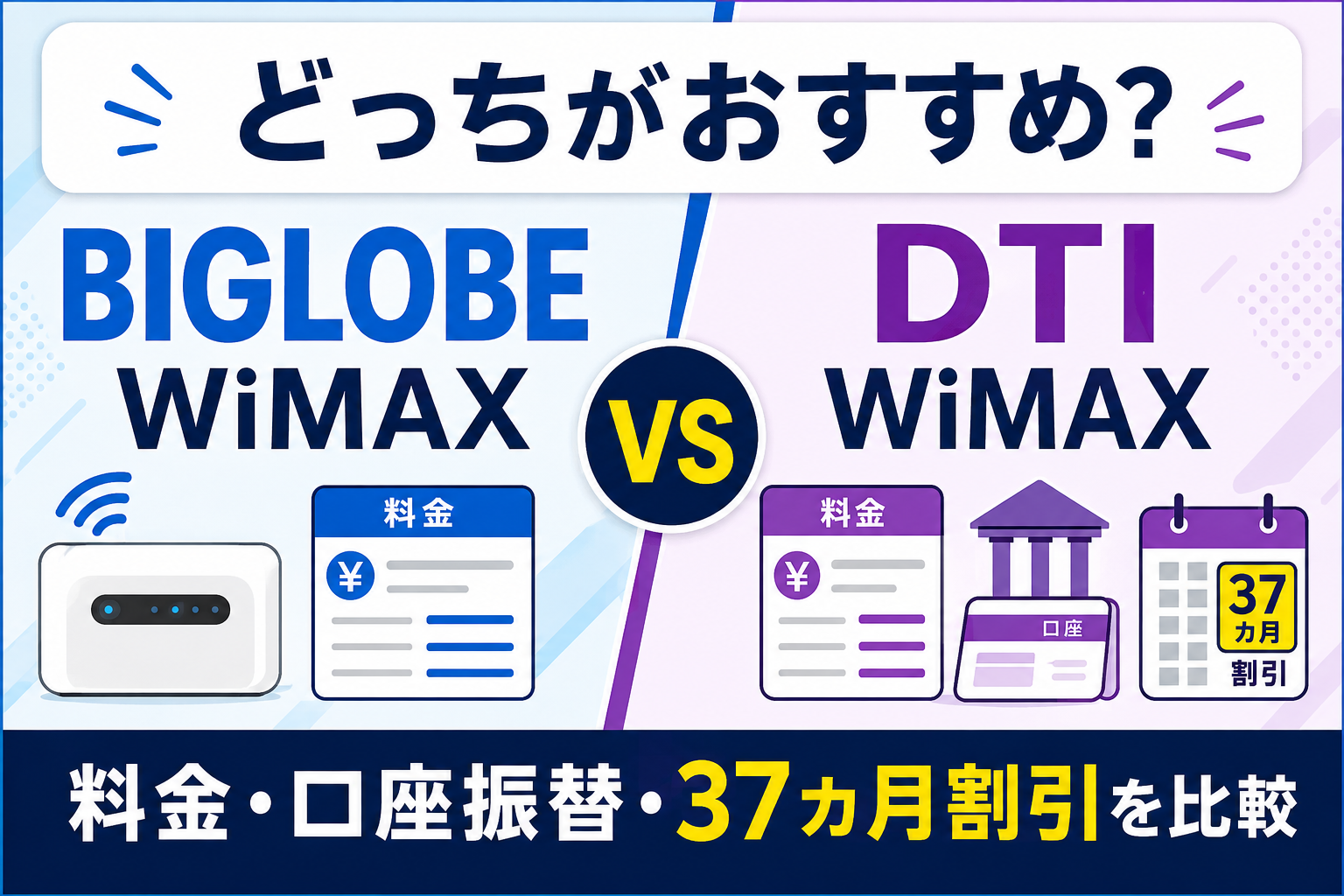 BIGLOBE WiMAXとDTI WiMAXはどっち？料金・口座振替・37カ月割引を比較【2026年】