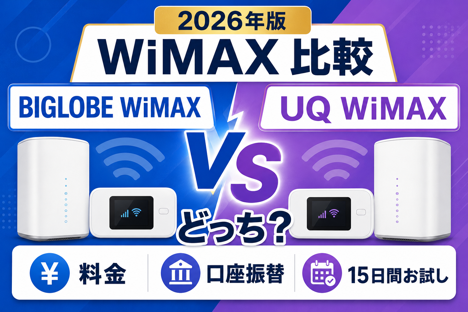 BIGLOBE WiMAXとUQ WiMAXはどっち?料金・口座振替・お試しを比較【2026年】