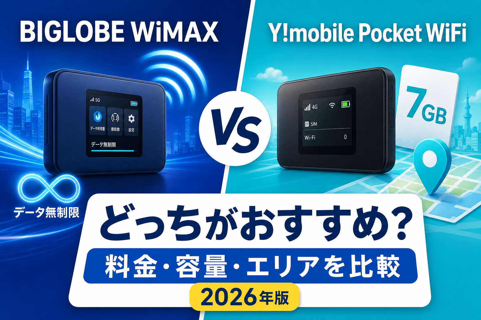 BIGLOBE WiMAXとワイモバイルのポケットWiFiはどっち？料金・容量・エリアを比較【2026年】