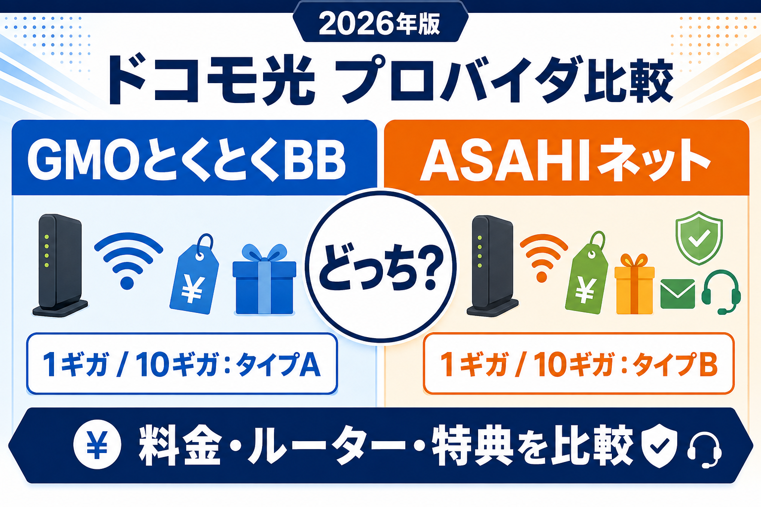 ドコモ光のプロバイダはGMOとくとくBBとASAHIネットどっち？料金・ルーター・特典を比較【2026年】