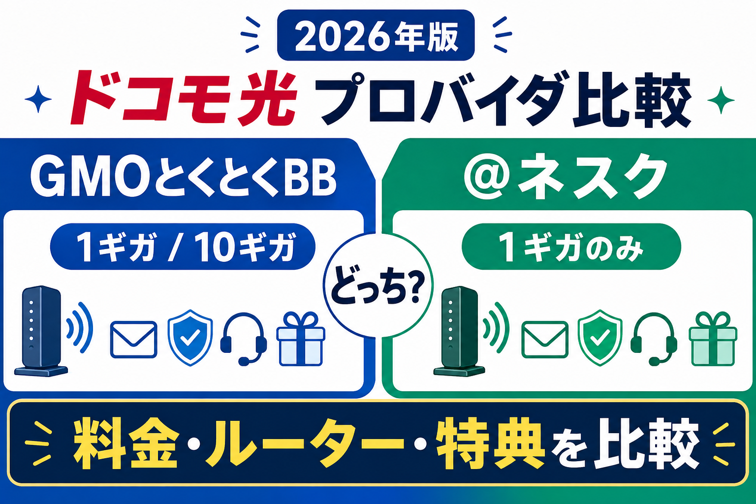 ドコモ光のプロバイダはGMOとくとくBBと@ネスクどっち？料金・ルーター・特典を比較【2026年】