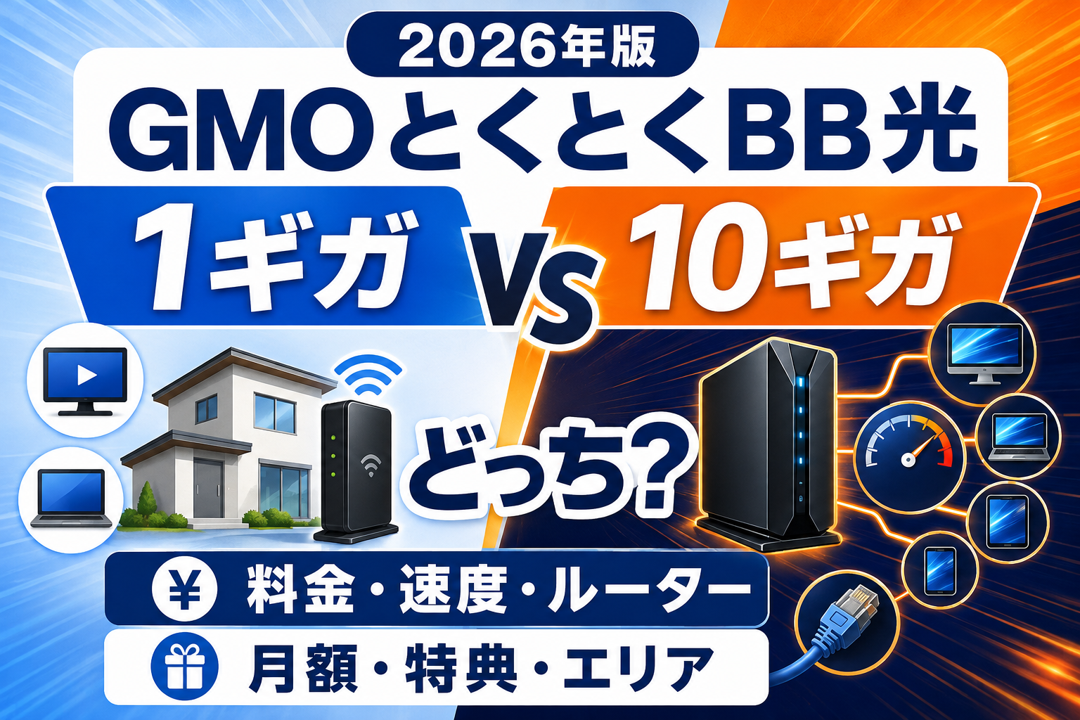 GMOとくとくBB光の1ギガと10ギガはどっち？料金・速度・ルーターを比較【2026年】