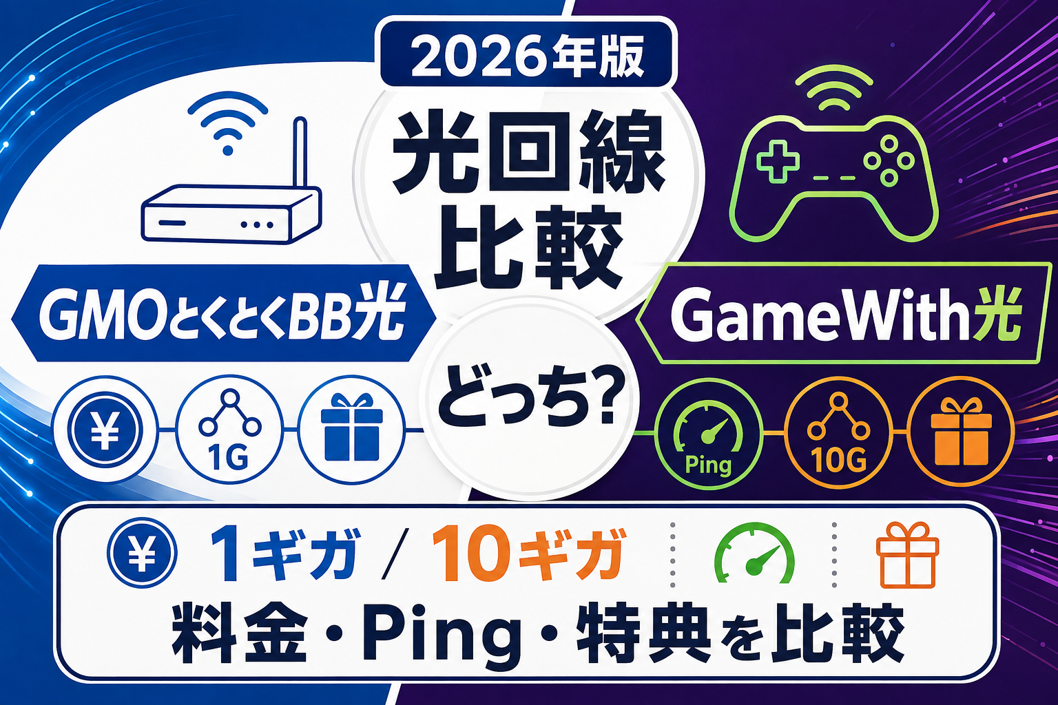 GMOとくとくBB光とGameWith光はどっち？料金・Ping・特典を比較【2026年】