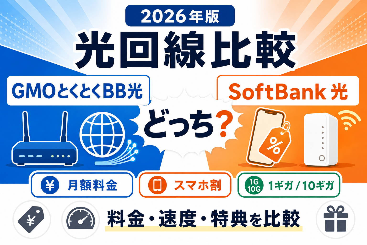 GMOとくとくBB光とSoftBank 光はどっち？料金・スマホ割・速度・特典を比較【2026年】