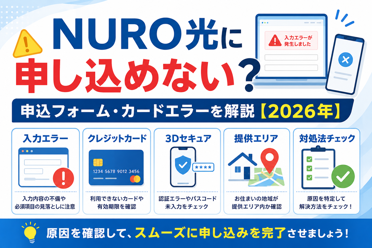 NURO光に申し込めないときの入力エラー・クレジットカード・3Dセキュア・提供エリアの対処法
