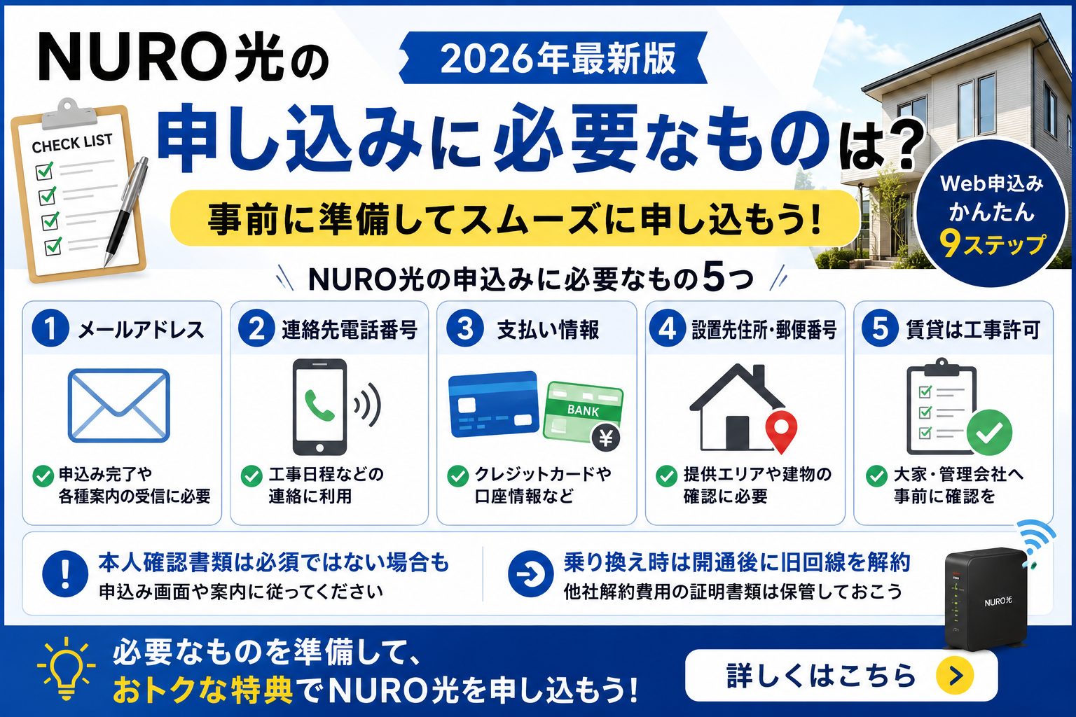 NURO光の申し込みに必要なメールアドレス・電話番号・支払い情報などをまとめたチェックリスト