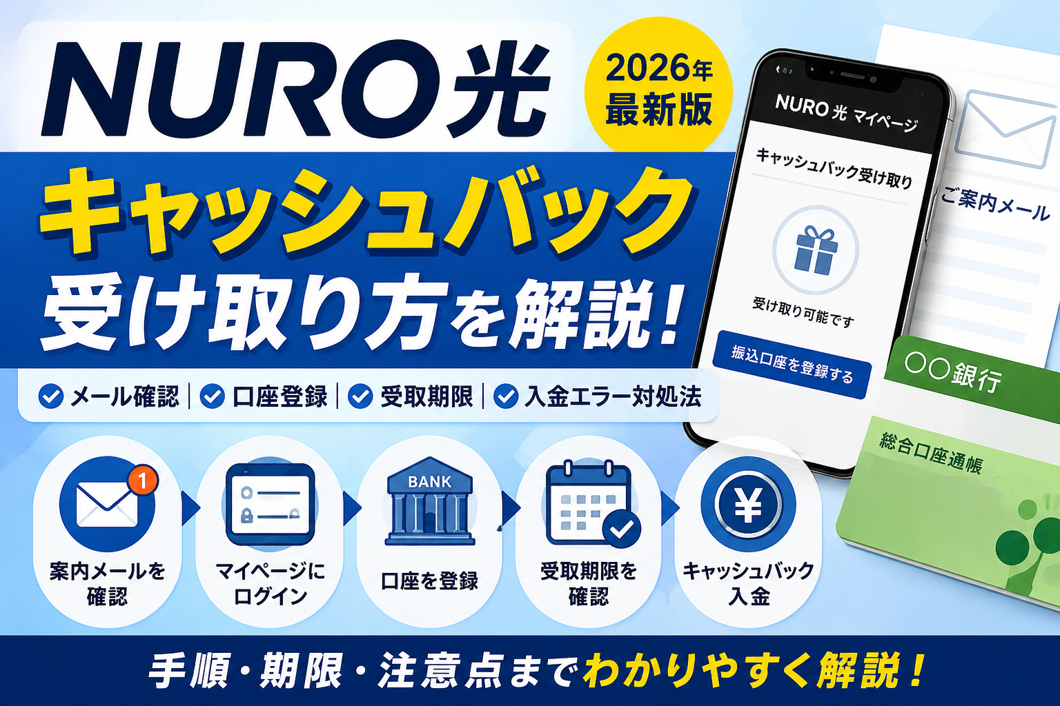NURO光 キャッシュバックの受け取り方は？メール・口座登録・期限を解説【2026年】