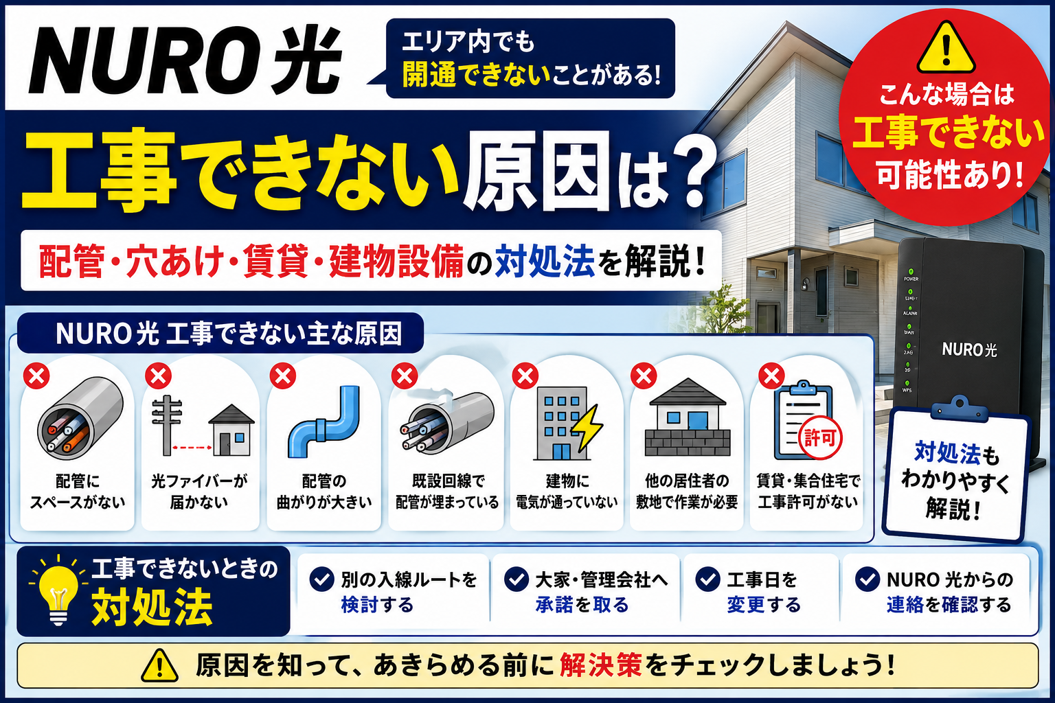 NURO光 工事できない原因は？配管・穴あけ・賃貸・エリア内でも開通できないケースを解説【2026年】