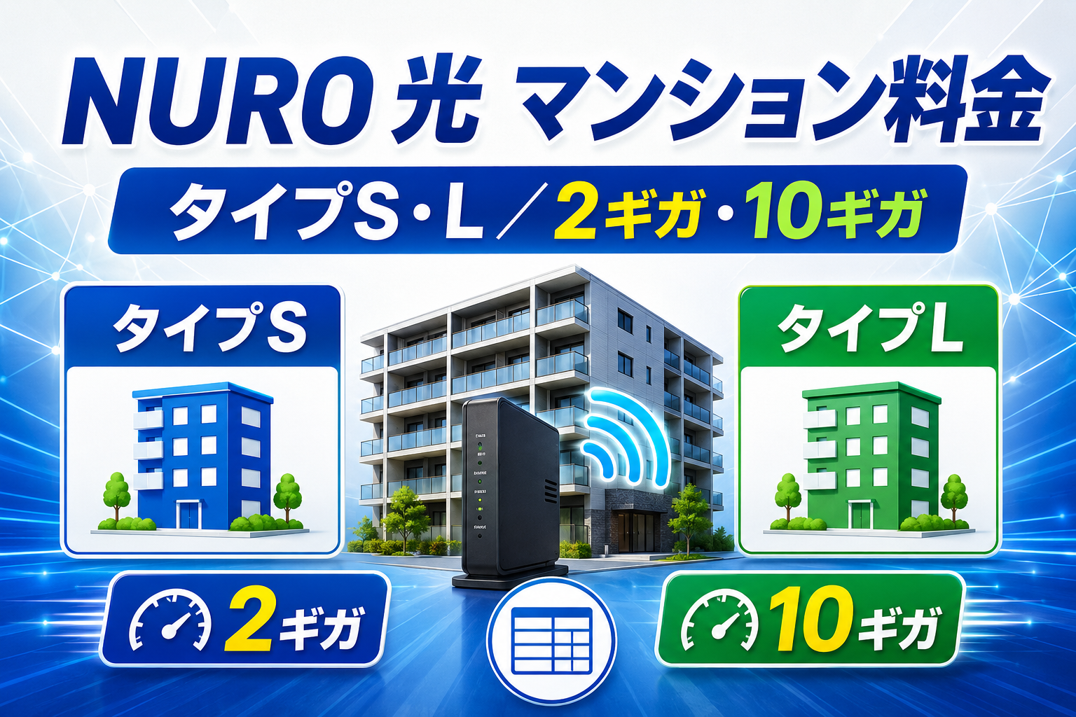 NURO 光のマンション料金とタイプS・Lを比較するイラスト
