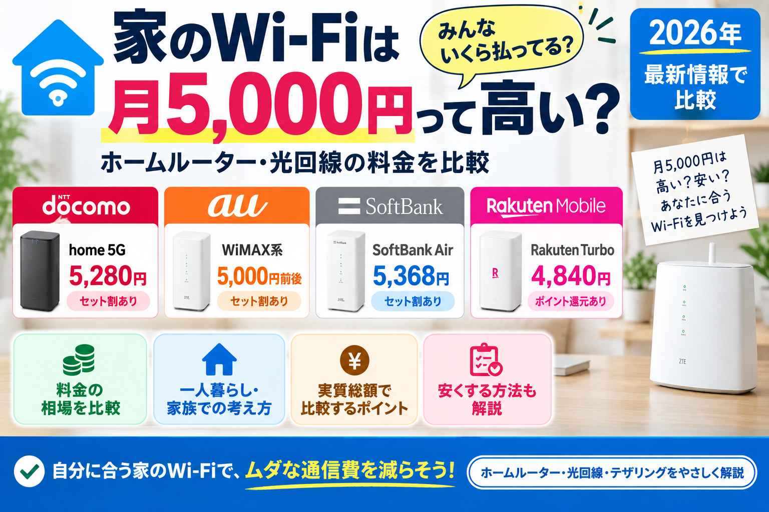 家のWi-Fiは月5,000円って高い?ホームルーター・光回線の料金を比較【2026年】