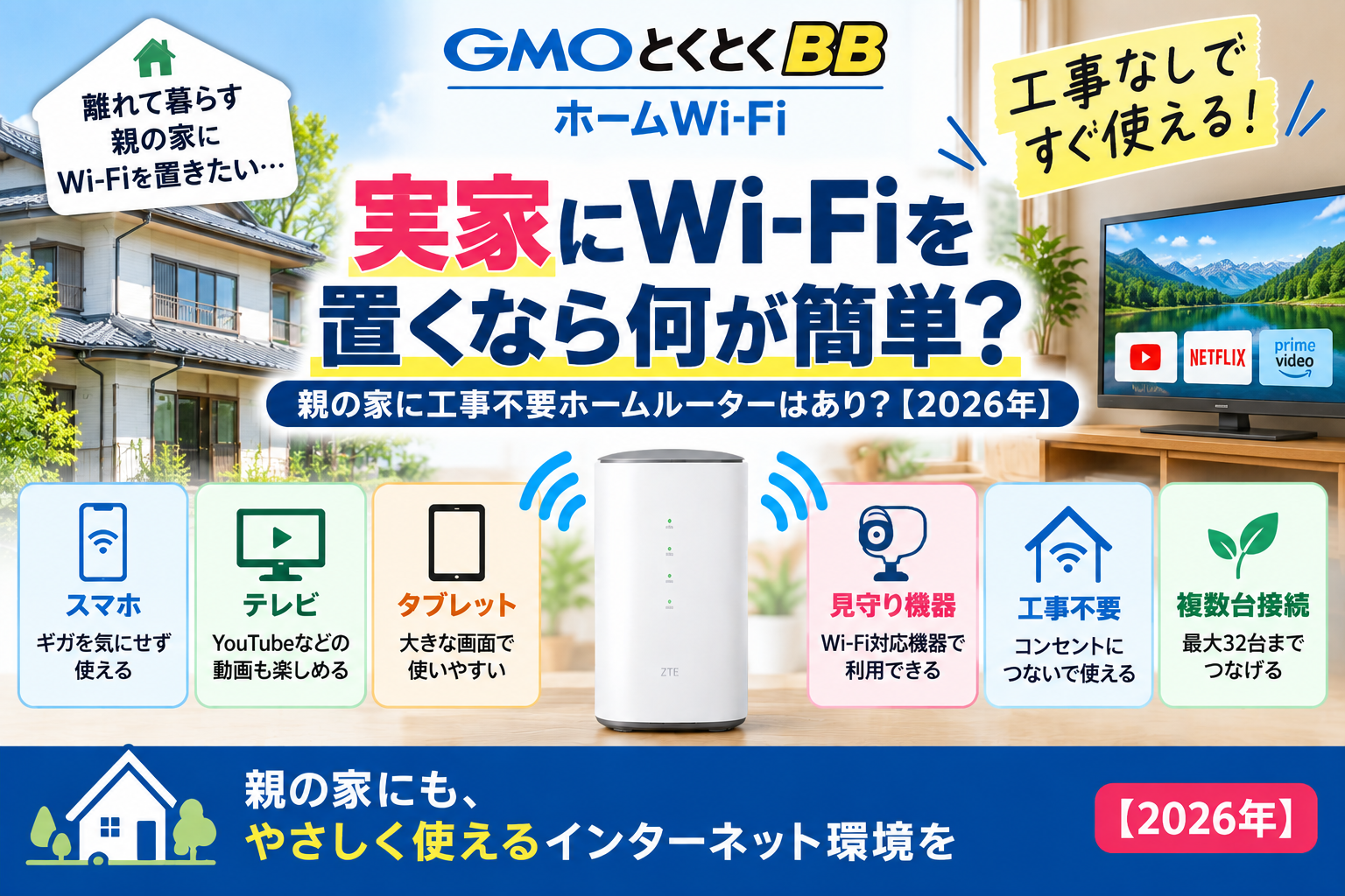 実家にWi-Fiを置くなら何が簡単？親の家に工事不要ホームルーターはあり？【2026年】