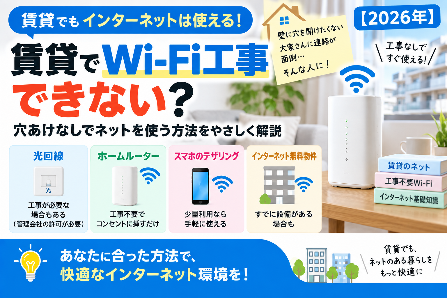 賃貸でWi-Fi工事できない？設備・管理会社の確認と工事不要の方法【2026年】