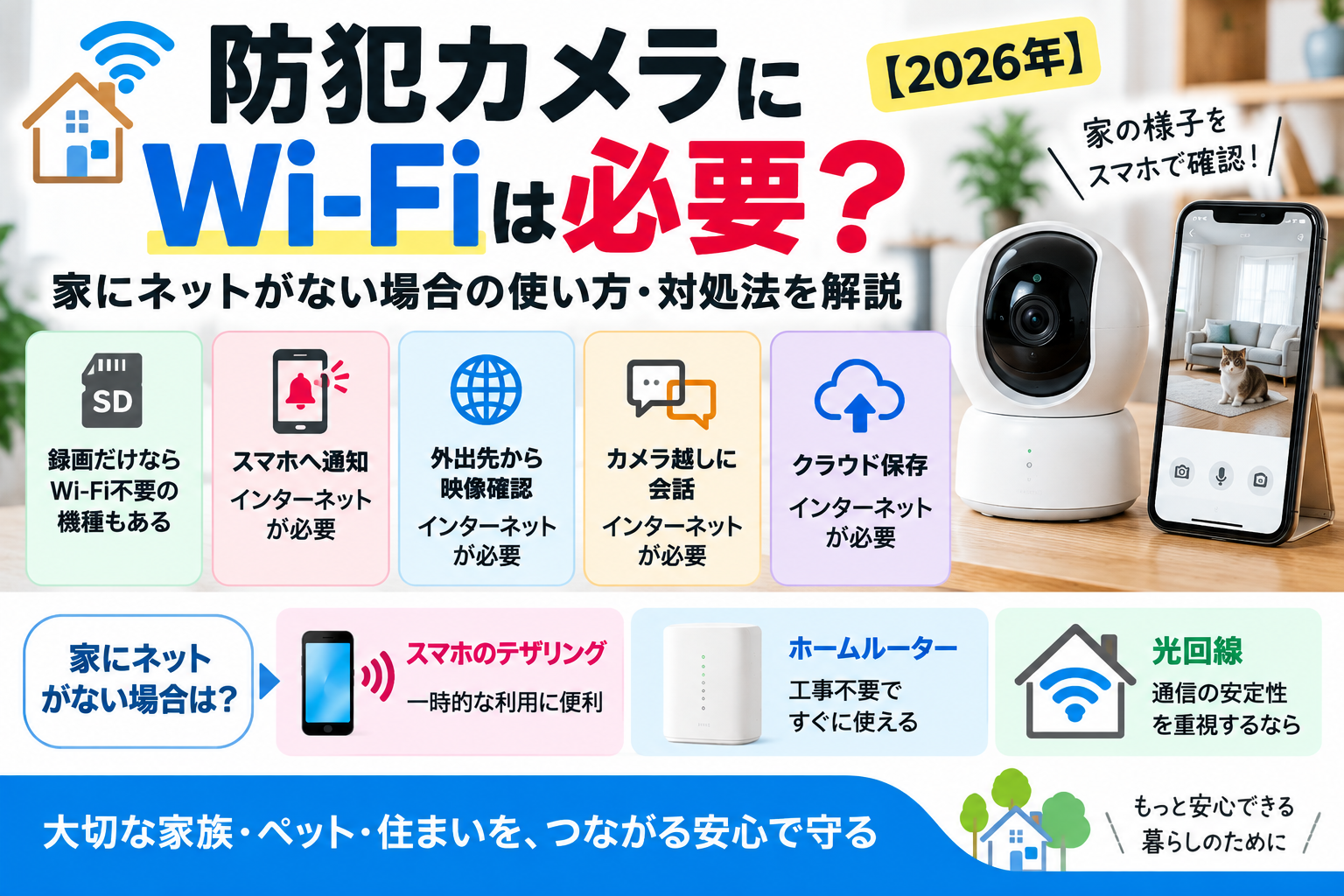 防犯カメラにWi-Fiは必要?家にネットがない場合の使い方・対処法【2026年】