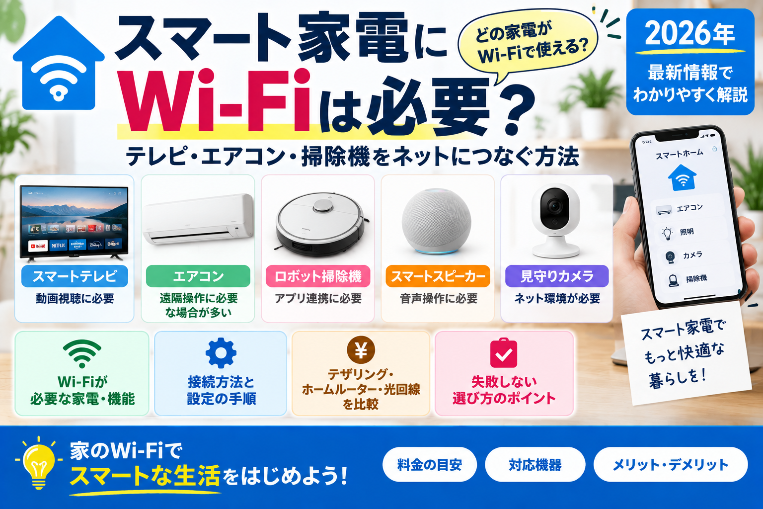 スマート家電にWi-Fiは必要？基本操作・遠隔操作の違いと接続手順【2026年】