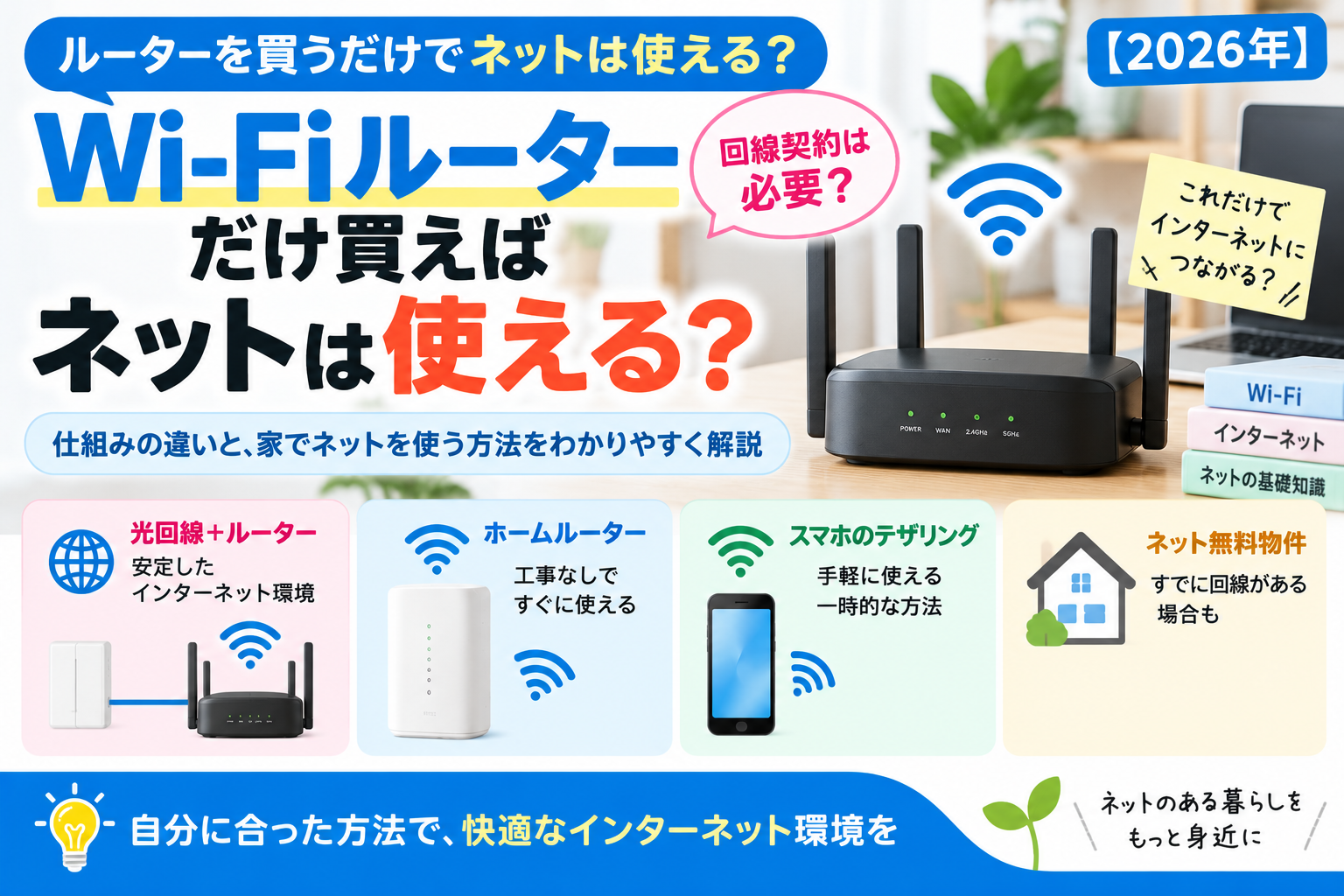 Wi-Fiルーターだけ買えばネットは使える？購入前の確認手順【2026年】